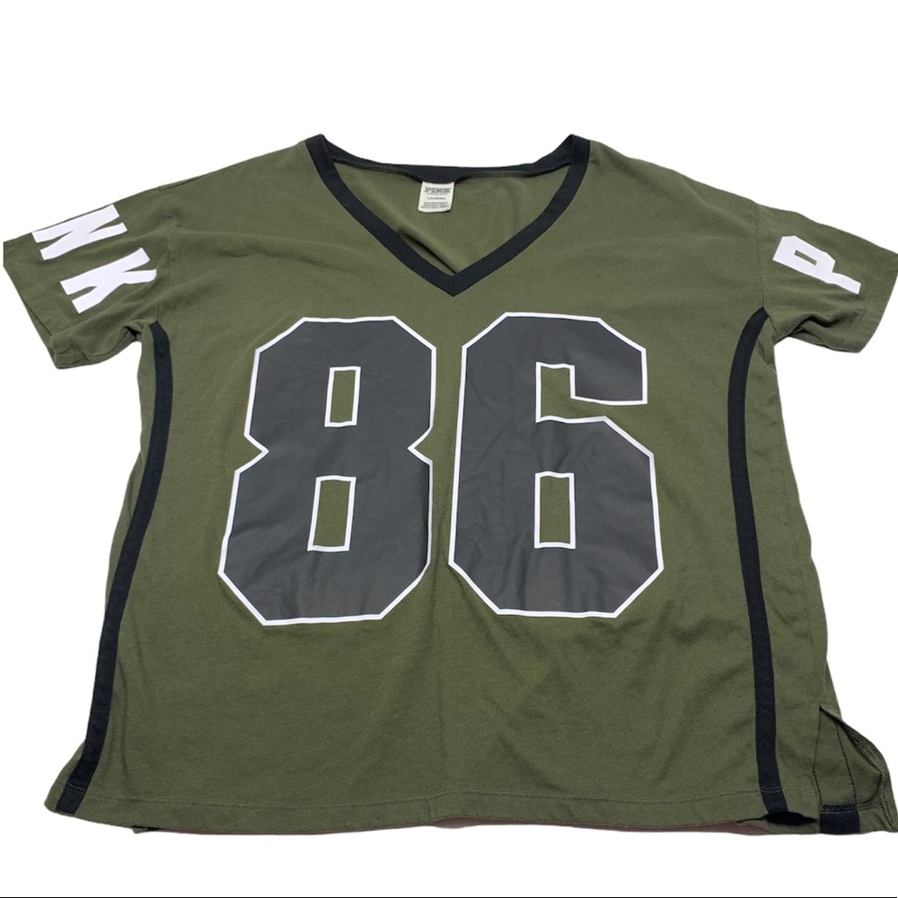PINK Victoria's Secret Olive Green V-Neck Graphic Tee